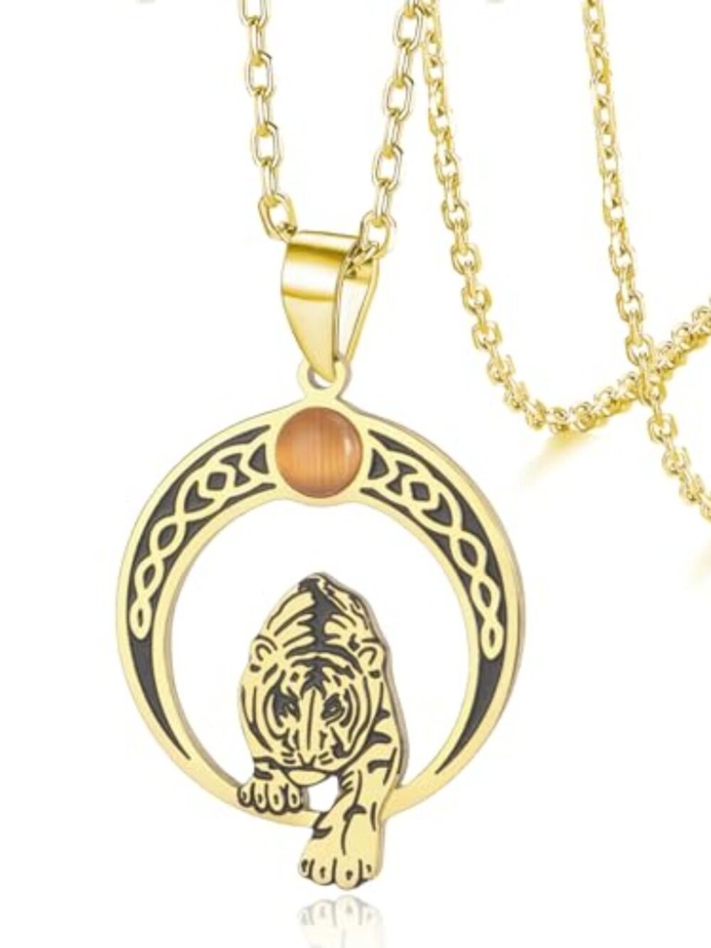 New - Tiger Necklace for Women Stainless Steel‎ Tiger Eye Celtic Knot Pendant